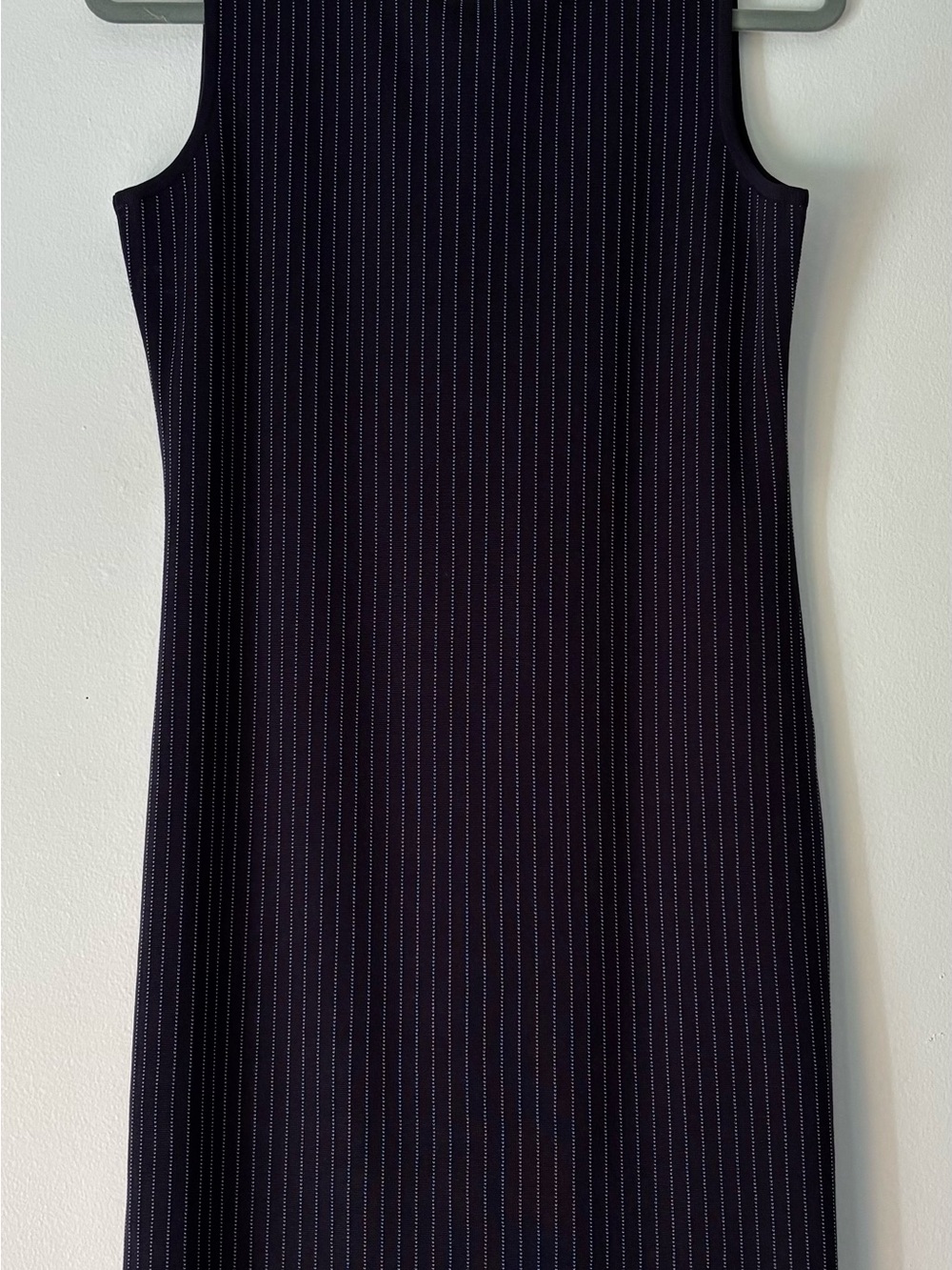 Sleeveless Navy Pinstripe Shift Dress